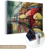 MuchoWow Glasschilderij 180x120 cm - Schilderij acrylglas - Straat - Olieverf - Kleurrijk - Stad - Foto op glas - Muurdecoratie woonkamer - Wanddecoratie slaapkamer - Schilderijen