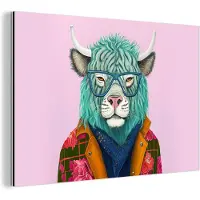 MuchoWow Wanddecoratie Metaal - Aluminium Schilderij Industrieel - Hoorns - Dier - Buffel - Bloemen - Koe - 180x120 cm - Dibond - Foto op aluminium - Industriële muurdecoratie - Voor de woonkamer/slaapkamer