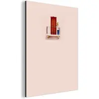 MuchoWow Wanddecoratie Metaal - Aluminium Schilderij Industrieel - Deur - Rood - Pastel - Architectuur - 120x160 cm - Dibond - Foto op aluminium - Industriële muurdecoratie - Voor de woonkamer/slaapkamer