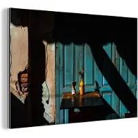 MuchoWow Wanddecoratie Metaal - Aluminium Schilderij Industrieel - Deur - Blauw - Architectuur - Vaas - 180x120 cm - Dibond - Foto op aluminium - Industriële muurdecoratie - Voor de woonkamer/slaapkamer