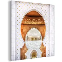 MuchoWow Wanddecoratie Metaal - Aluminium Schilderij Industrieel - Poort - Architectuur - Wit - Goud - 50x50 cm - Dibond - Foto op aluminium - Industriële muurdecoratie - Voor de woonkamer/slaapkamer