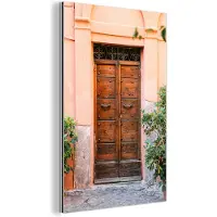 MuchoWow Wanddecoratie Metaal - Aluminium Schilderij Industrieel - Deur - Hout - Planten - Groen - 60x90 cm - Dibond - Foto op aluminium - Industriële muurdecoratie - Voor de woonkamer/slaapkamer