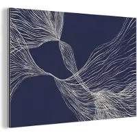 MuchoWow Wanddecoratie Metaal - Aluminium Schilderij Industrieel - Line art - Abstract - Blauw - Lijnen - 90x60 cm - Dibond - Foto op aluminium - Industriële muurdecoratie - Voor de woonkamer/slaapkamer