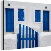 MuchoWow Wanddecoratie Metaal - Aluminium Schilderij Industrieel - Huis - Architectuur - Blauw - Wit - 80x60 cm - Dibond - Foto op aluminium - Industriële muurdecoratie - Voor de woonkamer/slaapkamer