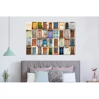 MuchoWow Wanddecoratie Metaal - Aluminium Schilderij Industrieel - Deuren - Architectuur - Vintage - Collage - 150x100 cm - Dibond - Foto op aluminium - Industriële muurdecoratie - Voor de woonkamer/slaapkamer