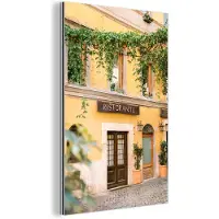 MuchoWow Wanddecoratie Metaal - Aluminium Schilderij Industrieel - Rome - Restaurant - Geel - Planten - Deur - 80x120 cm - Dibond - Foto op aluminium - Industriële muurdecoratie - Voor de woonkamer/slaapkamer