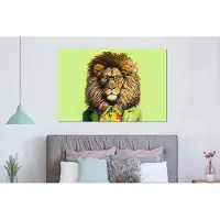 MuchoWow Wanddecoratie Metaal - Aluminium Schilderij Industrieel - Leeuw - Man - Dier - Bril - Bloemen - 150x100 cm - Dibond - Foto op aluminium - Industriële muurdecoratie - Voor de woonkamer/slaapkamer