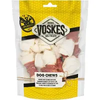 Voskes 12x Hondensnacks Geknoopte Botten Runderhuid met Eend 10 stuks
