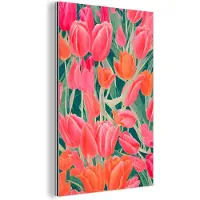 MuchoWow Wanddecoratie Metaal - Aluminium Schilderij Industrieel - Tulpen - Bloemen - Roze - Rood - Kunst - 120x180 cm - Dibond - Foto op aluminium - Industriële muurdecoratie - Voor de woonkamer/slaapkamer