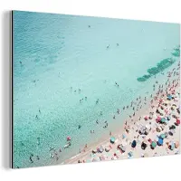 MuchoWow Wanddecoratie Metaal - Aluminium Schilderij Industrieel - Zee - Strand - Parasols - Blauw - Zomer - 180x120 cm - Dibond - Foto op aluminium - Industriële muurdecoratie - Voor de woonkamer/slaapkamer