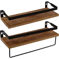 Trend24 Handdoekrek keuken - Muurplank - Wandplank - Draagvermogen 15 kg - Zwevend - Set van 2 stuks - MDF - Staal - Bruine houttinten - 40 x 15 x 16 cm