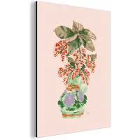 MuchoWow Wanddecoratie Metaal - Aluminium Schilderij Industrieel - Bloemen - Vaas - Planten - Pastel - 60x80 cm - Dibond - Foto op aluminium - Industriële muurdecoratie - Voor de woonkamer/slaapkamer