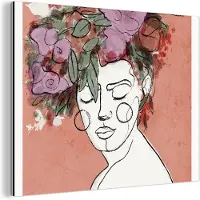 MuchoWow Wanddecoratie Metaal - Aluminium Schilderij Industrieel - Portret - Vrouw - Bloemen - Pastel - 160x120 cm - Dibond - Foto op aluminium - Industriële muurdecoratie - Voor de woonkamer/slaapkamer