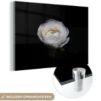 MuchoWow Glasschilderij 120x80 cm - Schilderij acrylglas - Bloem - Zwart - Wit - Foto op glas - Schilderijen