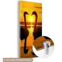 MuchoWow Glasschilderij - Acrylglas - Zwaan - Zonsondergang - Water - Vogel - Foto op glas - 60x120 cm - Glasschilderij vogels - Wanddecoratie - Glasschilderij natuur - Muurdecoratie