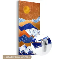 MuchoWow Glasschilderij 40x80 cm - Schilderij acrylglas - Delfts Blauw - Goud - Bloemen - Foto op glas - Schilderijen