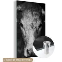 MuchoWow - Glasschilderij - Dieren - Koe - Zwart - Wit - Foto op glas - Acrylglas - 80x120 cm - Schilderij glas - Glasschilderij koe - Glasschilderij dieren - Slaapkamer