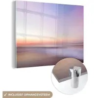 MuchoWow Glasschilderij 40x30 cm - Schilderij acrylglas - Strand - Kleuren - Pastel - Foto op glas - Muurdecoratie woonkamer - Wanddecoratie slaapkamer - Schilderijen