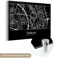 MuchoWow Glasschilderij 150x100 cm - Schilderij acrylglas - Plattegrond - Stadskaart - Utrecht - Kaart - Foto op glas - Schilderijen