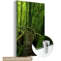 MuchoWow Glasschilderij - Foto op glas - Bos - Bomen - Jungle - Pad - Groen - Wanddecoratie - Acrylglas - 100x150 cm - Muurdecoratie - Schilderij glas