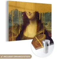 MuchoWow Glasschilderij 60x40 cm - Schilderij acrylglas - Mona Lisa - Goud - Da Vinci - Foto op glas - Schilderijen
