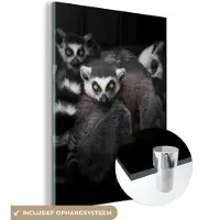 MuchoWow Glasschilderij - Foto op glas - Acrylglas - Maki - Dieren - Wild - Zwart wit - 30x40 cm - Schilderij glas - Woonkamer - Glasschilderij aap - Glasschilderij dieren - Wanddecoratie