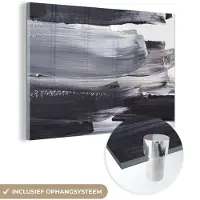 MuchoWow Glasschilderij 60x40 cm - Schilderij acrylglas - Verf - Zwart - Design - Foto op glas - Schilderijen