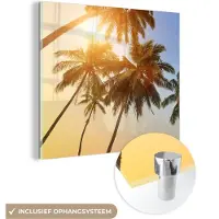 MuchoWow Glasschilderij 50x50 cm - Schilderij acrylglas - Palmboom - Zon - Zomer - Tropical - Foto op glas - Schilderijen