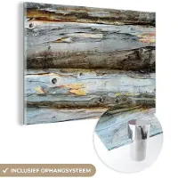 MuchoWow Glasschilderij 90x60 cm - Schilderij acrylglas - Rustiek - Hout - Planken - Grijs - Foto op glas - Schilderijen
