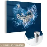 MuchoWow Glasschilderij 90x60 cm - Schilderij acrylglas - Golven - Stenen - Hart - Foto op glas - Muurdecoratie woonkamer - Wanddecoratie slaapkamer - Schilderijen