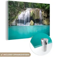 MuchoWow Glasschilderij 60x40 cm - Schilderij acrylglas - Water - Waterval - Bomen - Foto op glas - Schilderijen