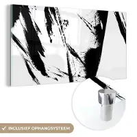 MuchoWow Glasschilderij 40x20 cm - Schilderij acrylglas - Verf - Zwart - Abstract - Foto op glas - Schilderijen