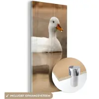MuchoWow Glasschilderij - Foto op glas - Eend - Vogel - Water - Wit - Woonkamer - 60x120 cm - Acrylglas - Glasschilderij dieren - Muurdecoratie glas - Schilderij glas - Glasschilderij vogels