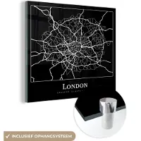 MuchoWow Glasschilderij 50x50 cm - Schilderij acrylglas - Kaart - Stadskaart - Londen - Plattegrond - Foto op glas - Schilderijen