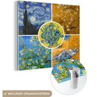 MuchoWow Glasschilderij 20x20 cm - Schilderij acrylglas - Van Gogh - Collage - Sterrennacht - Foto op glas - Schilderijen