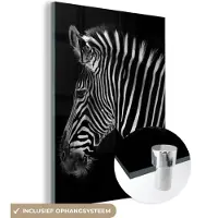 MuchoWow Glasschilderij 60x80 cm - Schilderij acrylglas - Zebra - Wilde dieren - Zwart - Foto op glas - Schilderijen