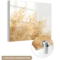 MuchoWow Glasschilderij 80x60 cm - Schilderij acrylglas - Tarwe - Natuur - Zon - Foto op glas - Muurdecoratie woonkamer - Wanddecoratie slaapkamer - Schilderijen