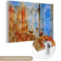 MuchoWow Glasschilderij 60x40 cm - Schilderij acrylglas - Staal - Roest - Vintage - Foto op glas - Schilderijen