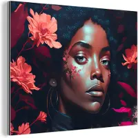 MuchoWow Wanddecoratie Metaal - Aluminium Schilderij Industrieel - Bloemen - Vrouw - Portret - Illustratie - 80x60 cm - Dibond - Foto op aluminium - Industriële muurdecoratie - Voor de woonkamer/slaapkamer