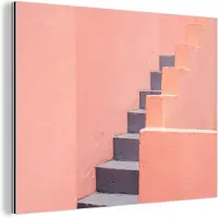 MuchoWow Wanddecoratie Metaal - Aluminium Schilderij Industrieel - Trap - Architectuur - Roze - Pastel - 160x120 cm - Dibond - Foto op aluminium - Industriële muurdecoratie - Voor de woonkamer/slaapkamer