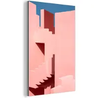 MuchoWow Wanddecoratie Metaal - Aluminium Schilderij Industrieel - Roze - Architectuur - Trappen - Pastel - 40x60 cm - Dibond - Foto op aluminium - Industriële muurdecoratie - Voor de woonkamer/slaapkamer