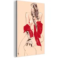 MuchoWow Wanddecoratie Metaal - Aluminium Schilderij Industrieel - Vrouw - Portret - Pastel - Rood - 40x60 cm - Dibond - Foto op aluminium - Industriële muurdecoratie - Voor de woonkamer/slaapkamer
