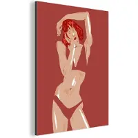 MuchoWow Wanddecoratie Metaal - Aluminium Schilderij Industrieel - Vrouw - Rood - Abstract - Portret - 120x160 cm - Dibond - Foto op aluminium - Industriële muurdecoratie - Voor de woonkamer/slaapkamer