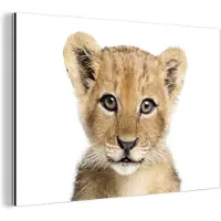MuchoWow Wanddecoratie Metaal - Aluminium Schilderij Industrieel - Leeuw - Dieren - Natuur - Wit - 180x120 cm - Dibond - Foto op aluminium - Industriële muurdecoratie - Voor de woonkamer/slaapkamer