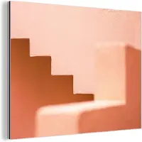 MuchoWow Wanddecoratie Metaal - Aluminium Schilderij Industrieel - Architectuur - Trappen - Pastel - Roze - 120x90 cm - Dibond - Foto op aluminium - Industriële muurdecoratie - Voor de woonkamer/slaapkamer