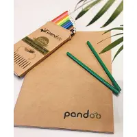 Pandoo notitieboek in 5x A5 & 5x A4 + 12 kleurpotloden + 12 zwarte potloden - Gerecycled papier - bamboe