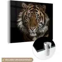 MuchoWow Glasschilderij 80x60 cm - Schilderij acrylglas - Tijger - Wilde dieren - Portret - Foto op glas - Schilderijen
