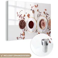 MuchoWow Glasschilderij 150x100 cm - Schilderij acrylglas - Koffie - Koffiebonen - Chocolade - Foto op glas - Schilderijen