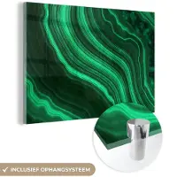 MuchoWow Glasschilderij 30x20 cm - Schilderij acrylglas - Agaat - Groen - Edelstenen - Marmer - Foto op glas - Schilderijen