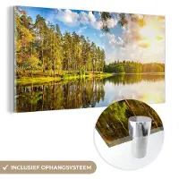 MuchoWow Glasschilderij 120x60 cm - Schilderij acrylglas - Bomen - Water - Zon - Foto op glas - Schilderijen